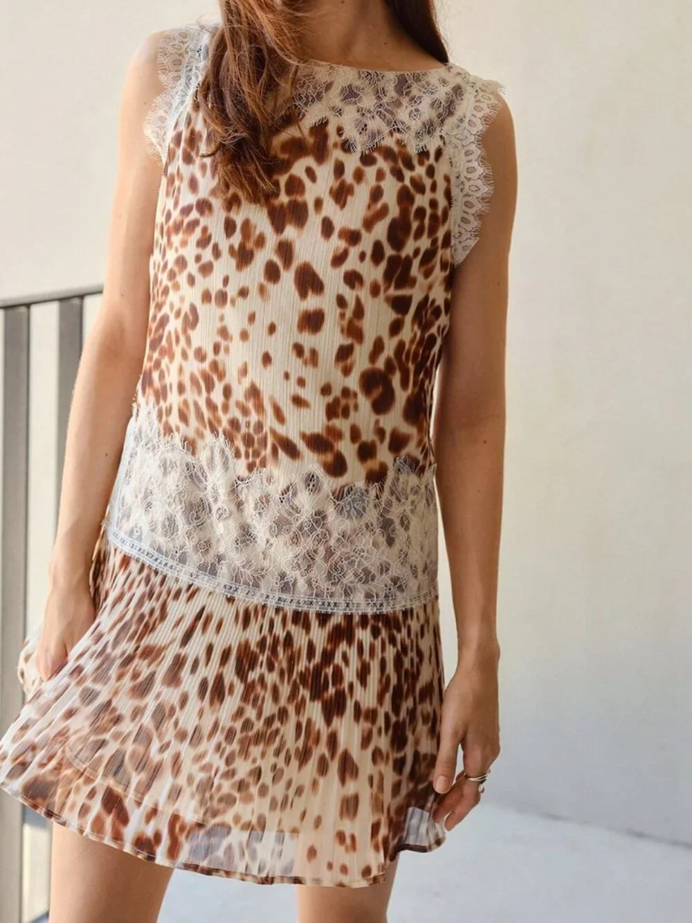 Multicolor Elegant Women's Animal Print Lace Patchwork Short Dress
